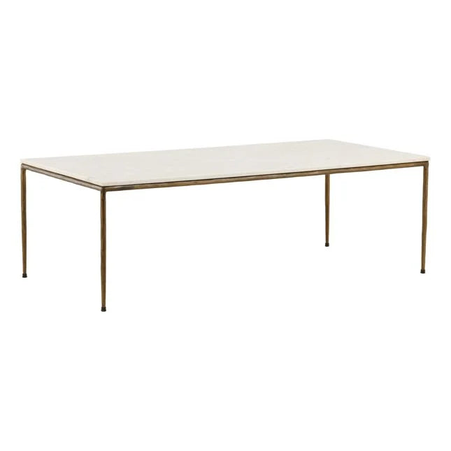 55" Marble Top & Antiqued Brass Coffee Table
