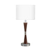Table lamp with wooden and metal base on a white background