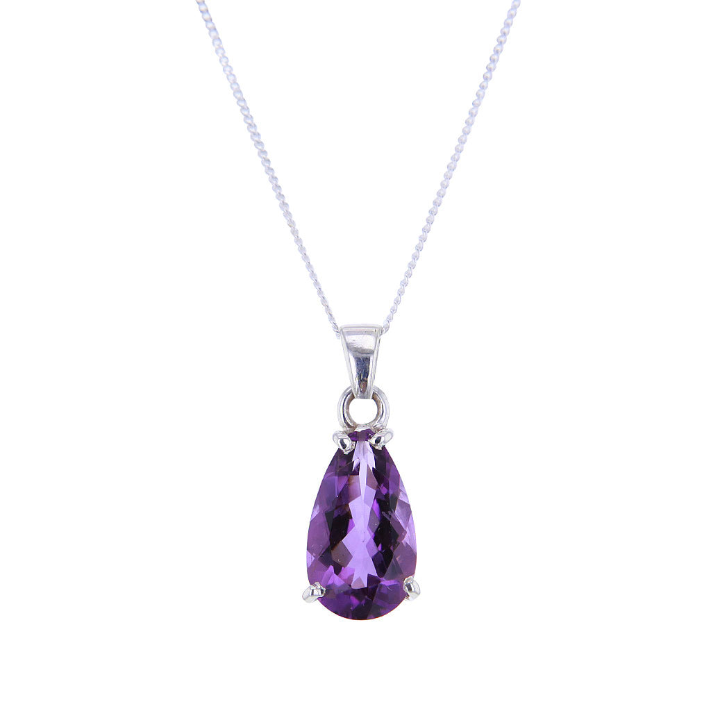 Pear Shaped Rose de France AAA Amethyst Pendant Necklace