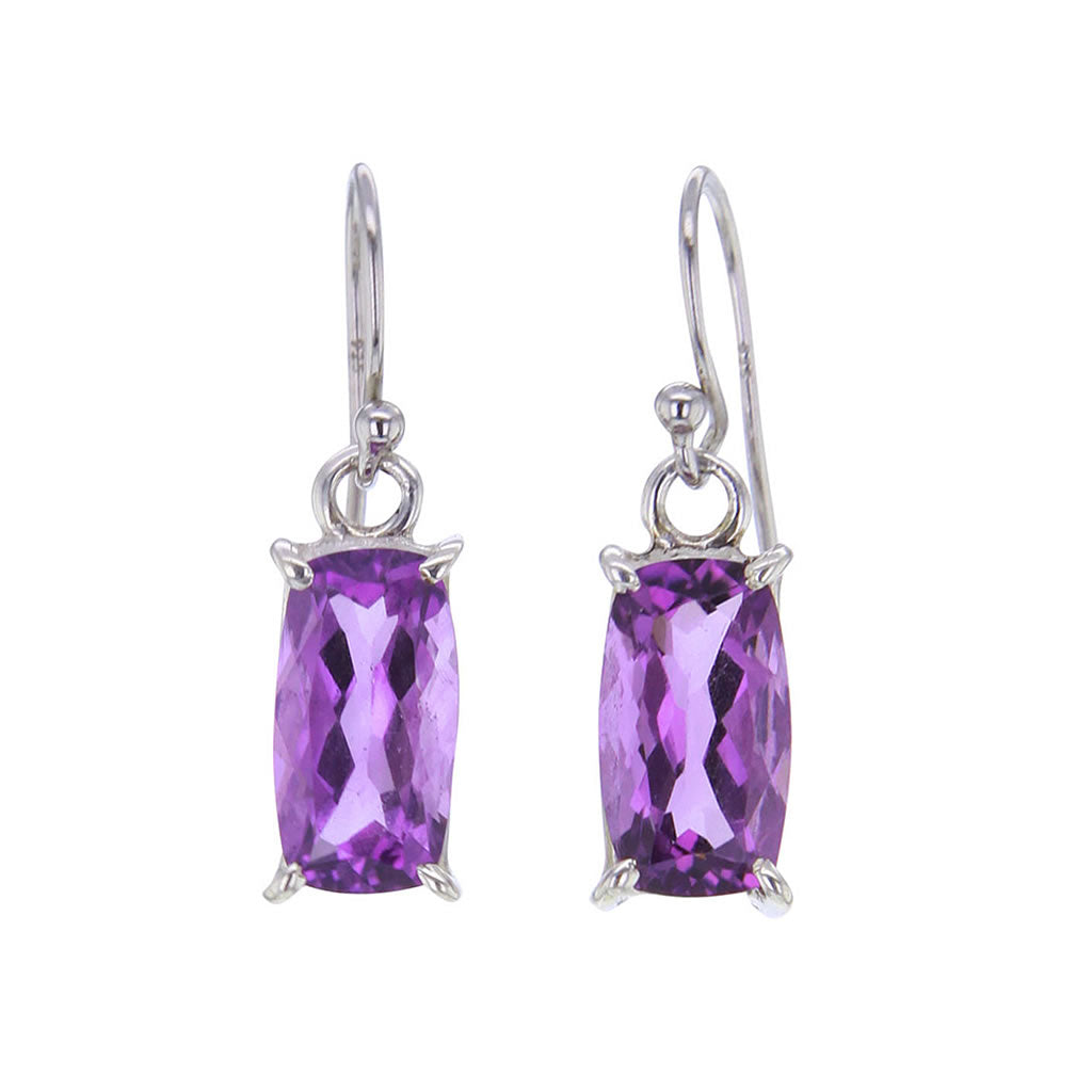 Faceted Baguette Amethyst Earrings in Sterling Silver