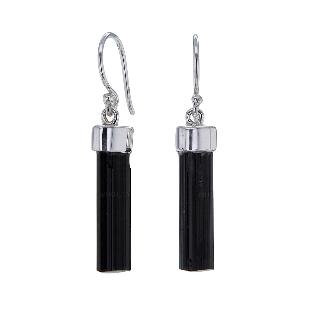 Black Tourmaline Obelisk Earrings in Sterling Silver