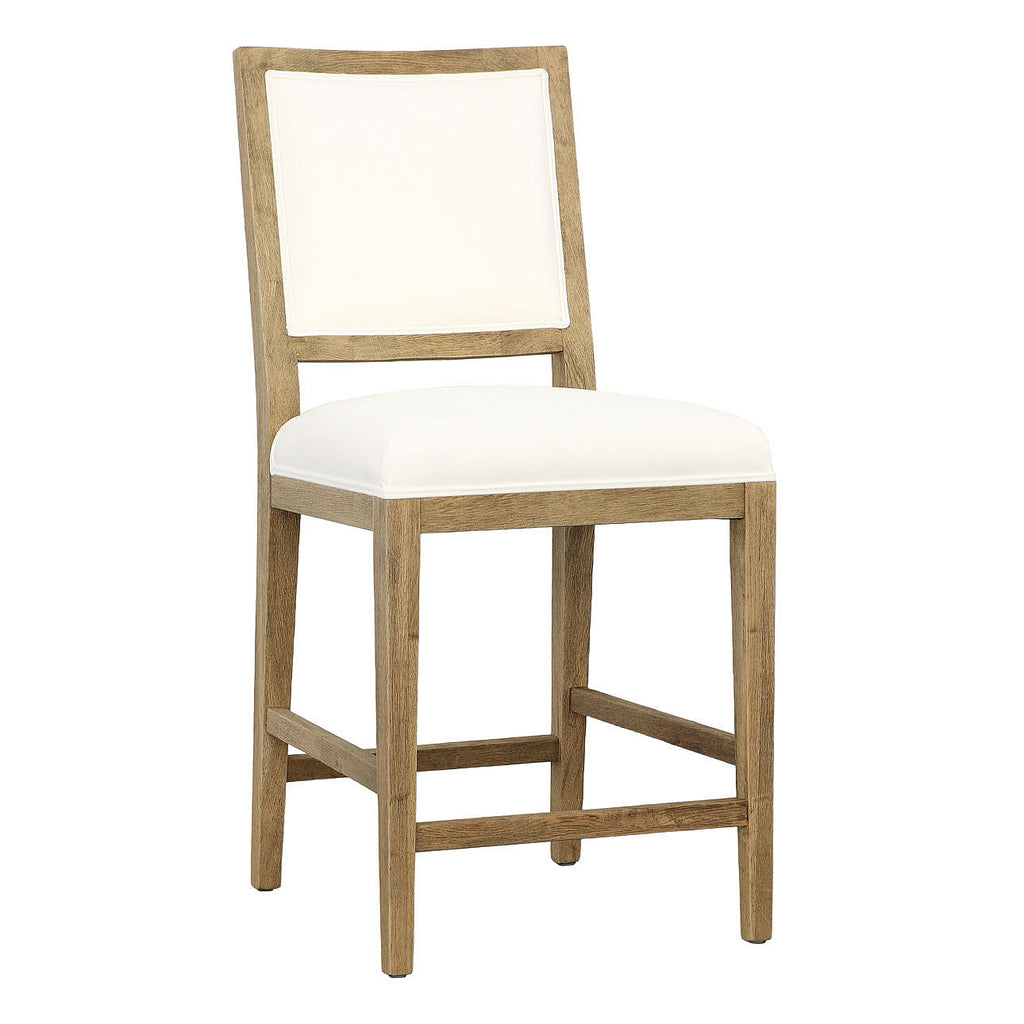 PAIR Croft Barstools in White Cotton Blend Upholstery & Oak Wood Frame