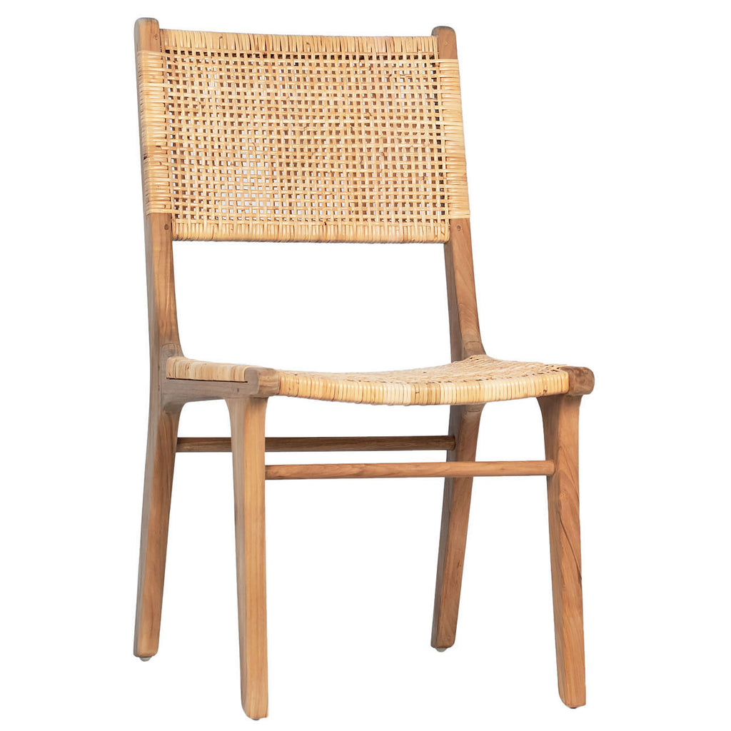 PAIR Emo Dining Chairs in Natural Finish Teak Wood & Rattan