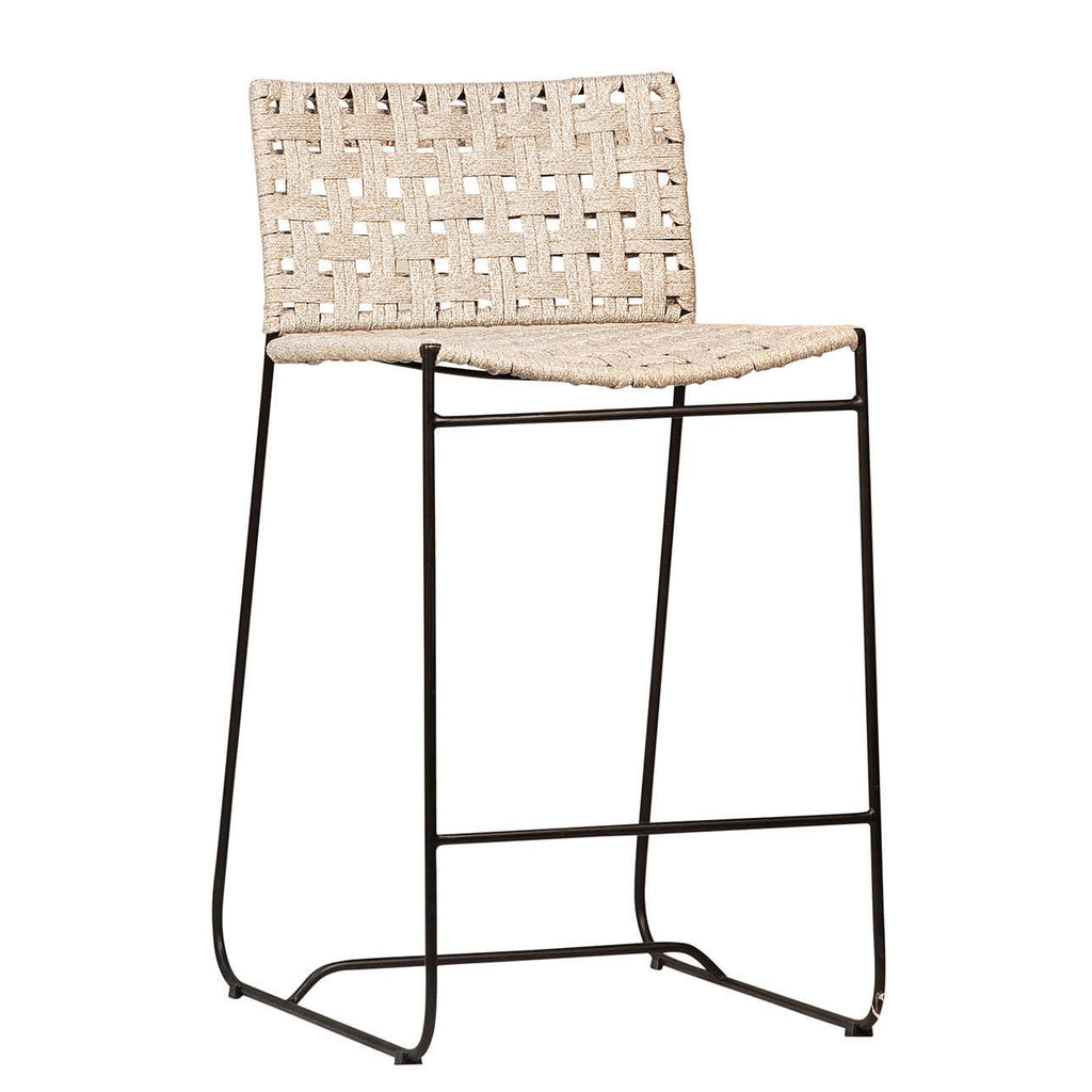 Ezra Outdoor Counter Stools in Natural Rope & Black Powder Coated Legs PAIR