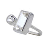 Emerald & Round Cut Herkimer Diamonds Sterling Silver Ring Size 7