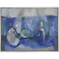 Vintage Blue Impressionist Acrylic Painting by B Emerson 1961