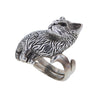 Kitty Cat Sculpted Sterling Silver Ring with Black Onyx Eyes