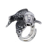 Koi Fish Sculpted Sterling Silver Ring with Black Onyx Eyes