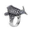 Koi Fish Sculpted Sterling Silver Ring with Black Onyx Eyes