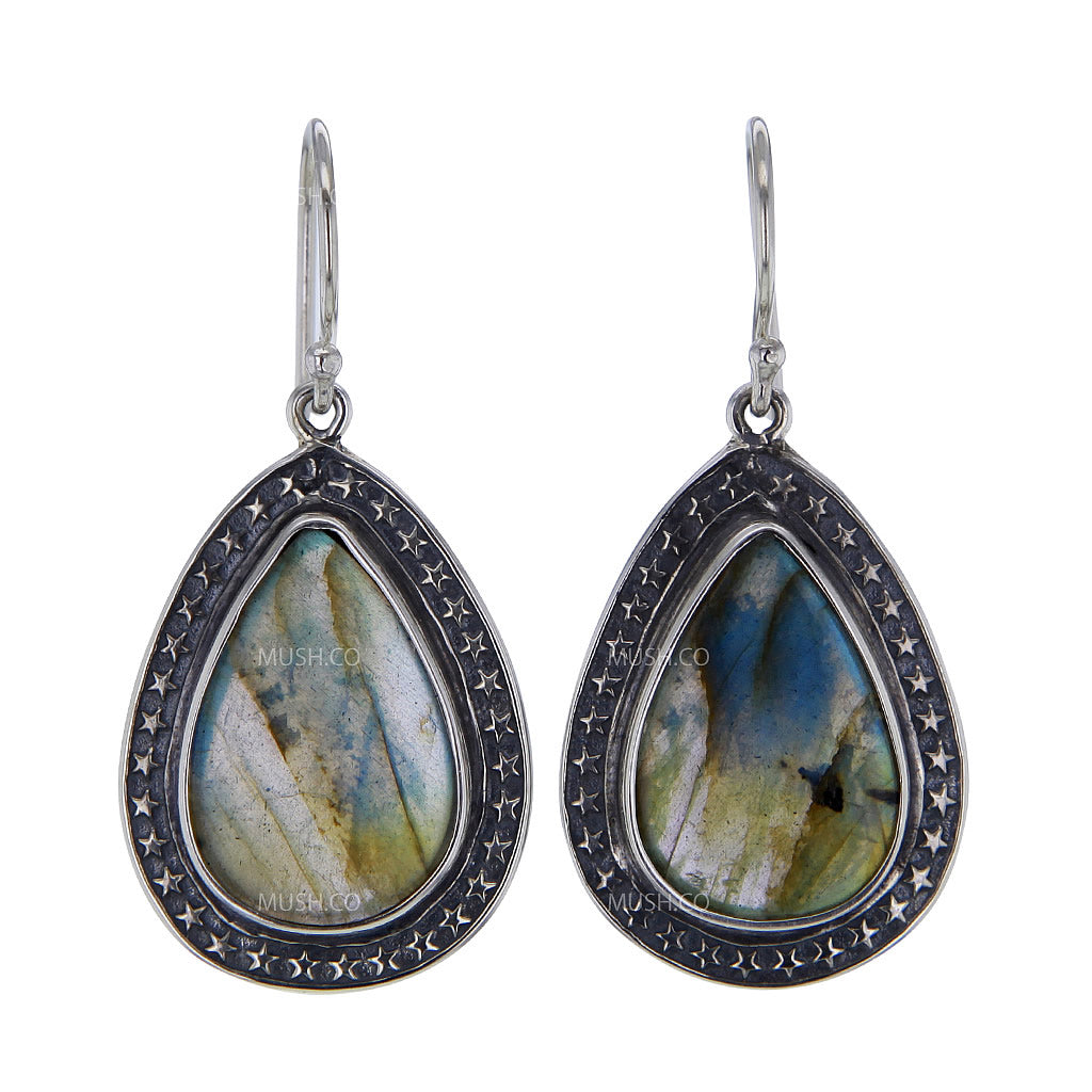 Labradorite Slab Earrings in Sterling Silver