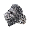Lions Head Sterling Silver Ajustable Ring with Black Onyx Eyes