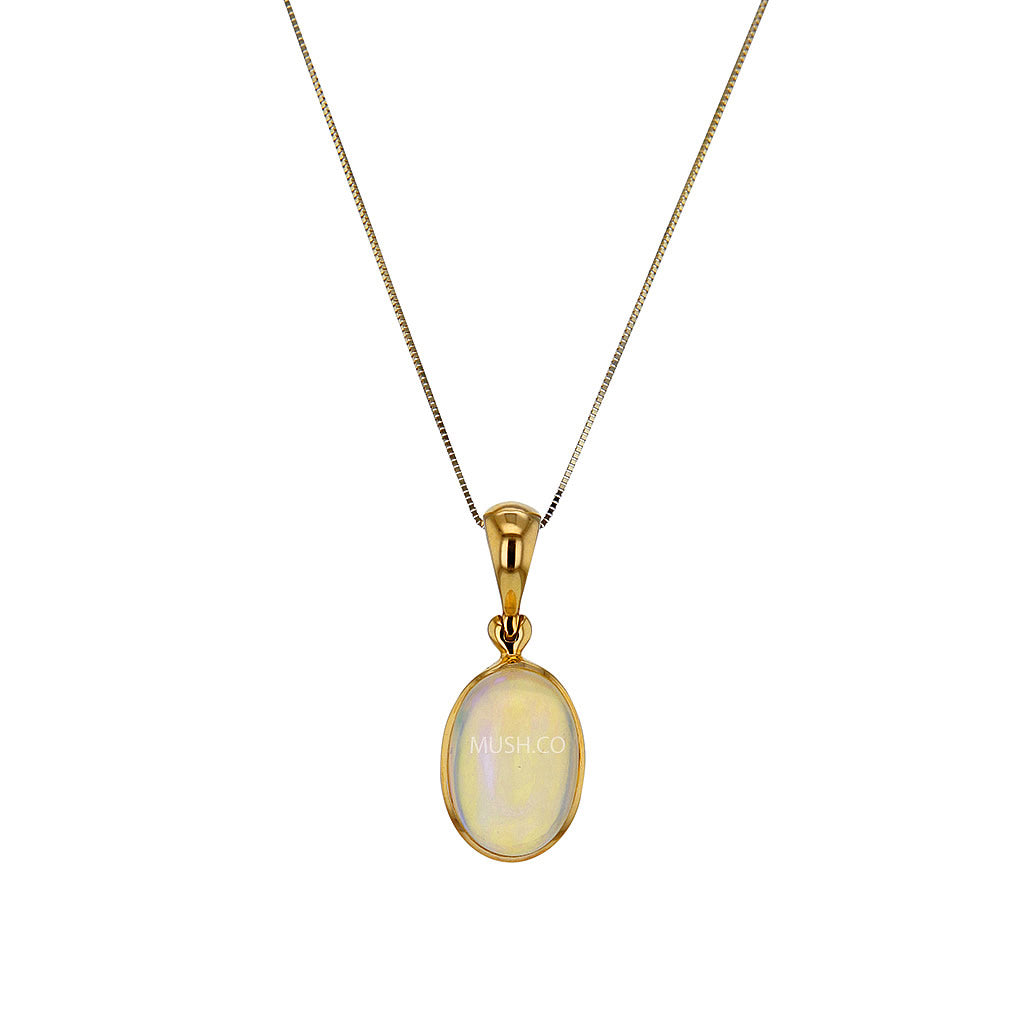 Natural Ethiopian Opal Cabochon Pendant in Solid 14K Gold