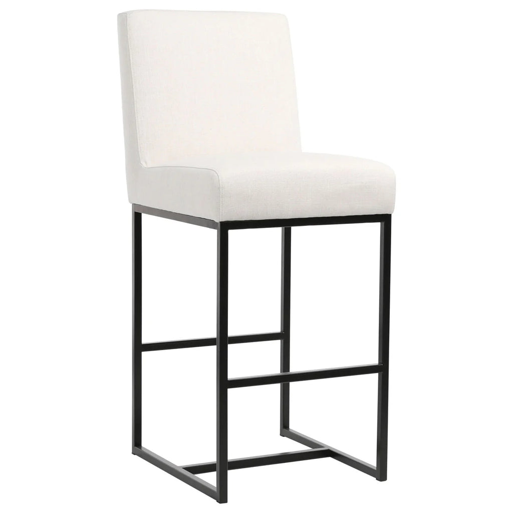 Mayes Modern Stool in White Cotton Upholstery & Black Frame PAIR