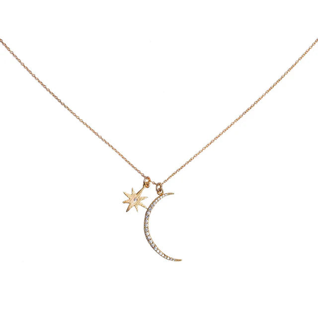 Starry Sky 18K Gold Plated Charms & CZs Necklace
