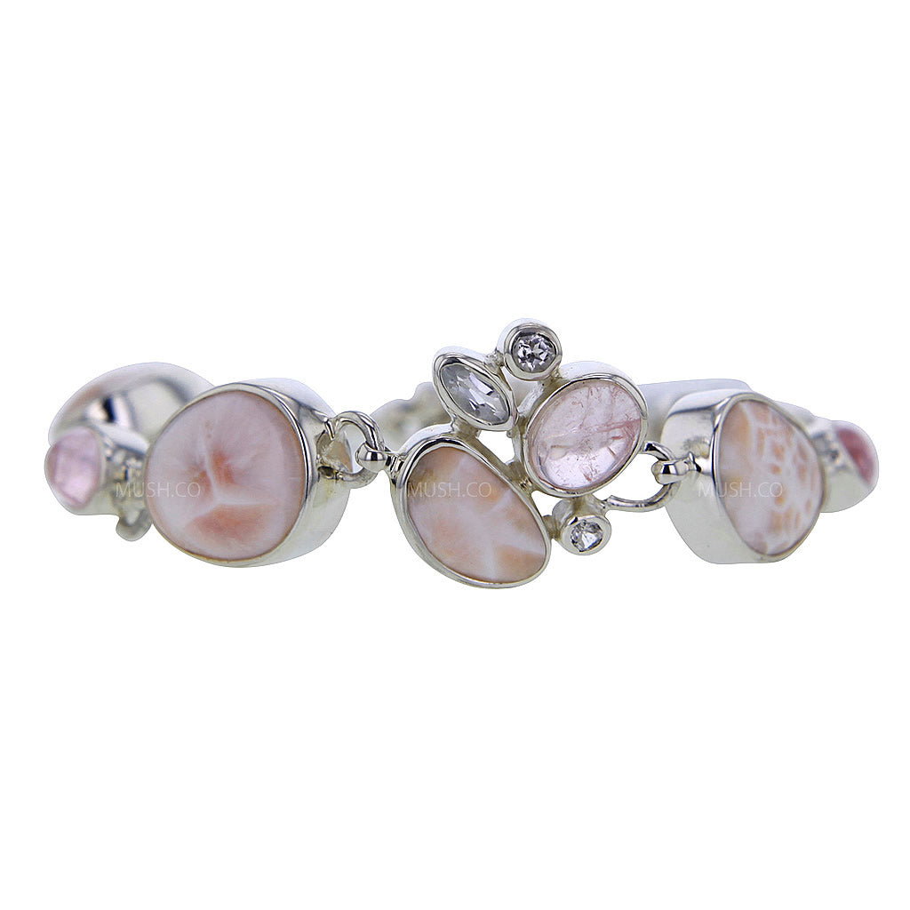 Morganite White Topaz & Pink Natrolite Sterling Silver Link Bracelet