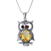 Wise Owl Pendant Necklace in Sterling & Amber