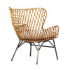Wing Armchair in Rattan Weave & Black Metal Legs PAIR