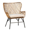 Wing Armchair in Rattan Weave & Black Metal Legs PAIR