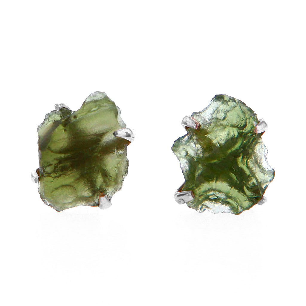 Raw Moldavite Stud Earrings v2