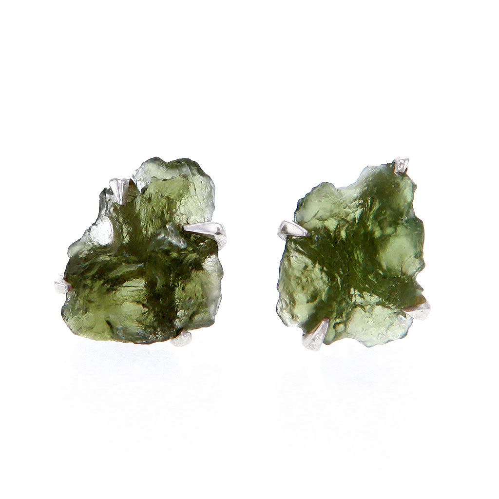 Raw Moldavite Stud Earrings in Sterling Silver