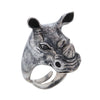 Happy Rhino Sterling Silver Ring with Black Onyx Eyes