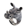 Happy Rhino Sterling Silver Ring with Black Onyx Eyes