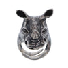 Happy Rhino Sterling Silver Ring with Black Onyx Eyes