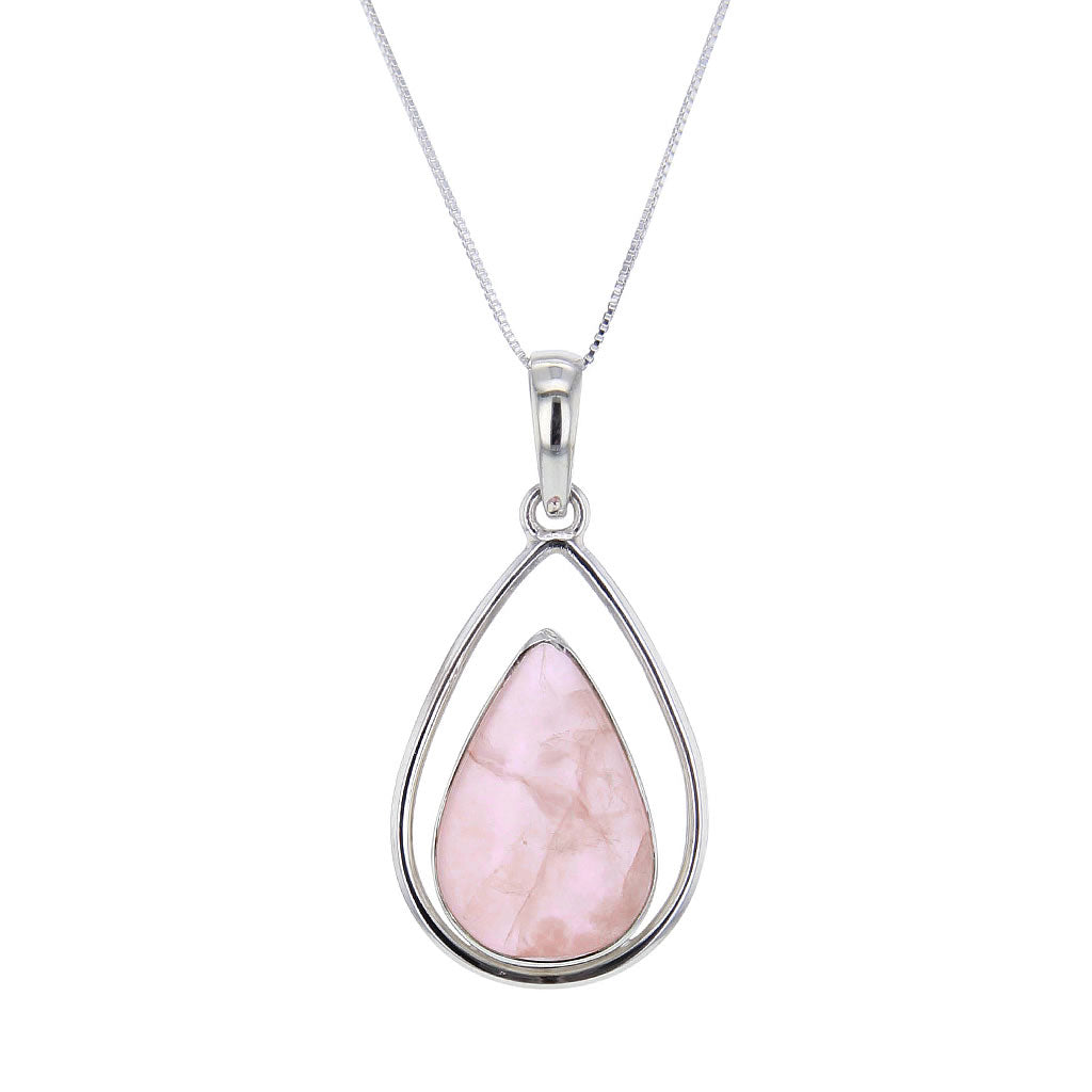 Rose Quartz Pendant Necklace in Sterling Silver