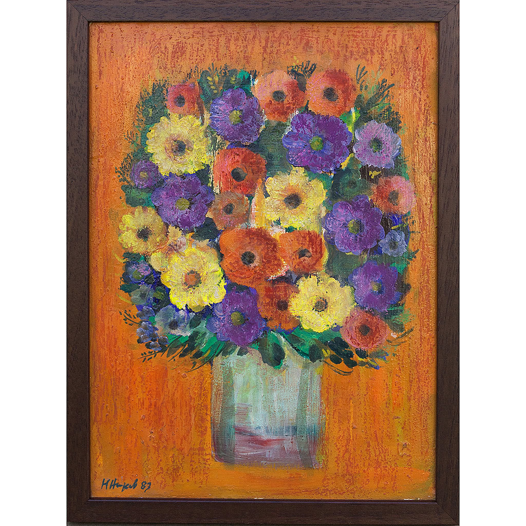 Gerberas on Orange Oil Painting by Nikolay Nikov