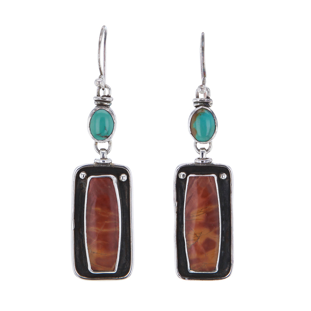 Turquoise & Red Jasper Sterling Silver Earrings