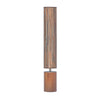Wooden floor lamp with cylindrical design on a light gray background