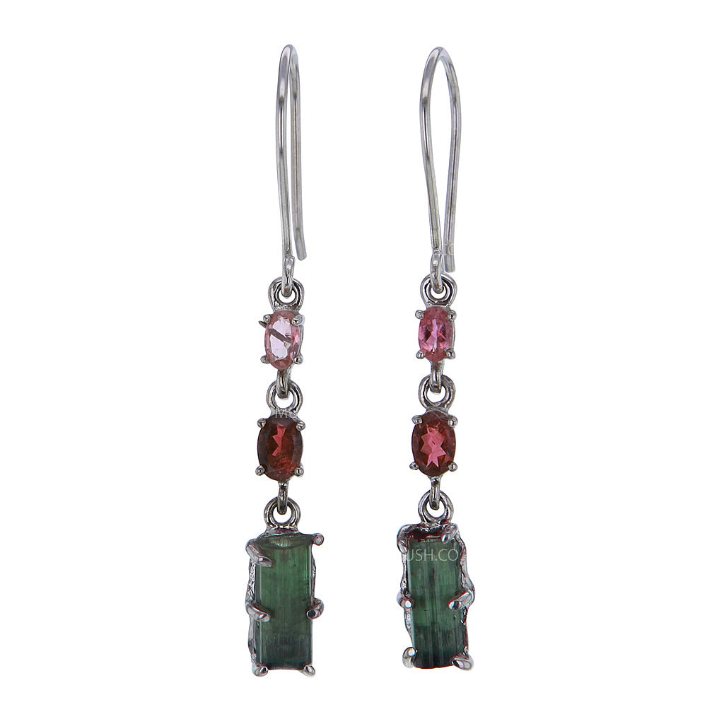 Lyra Raw Green & Pink Tourmaline Earrings in Sterling Silver