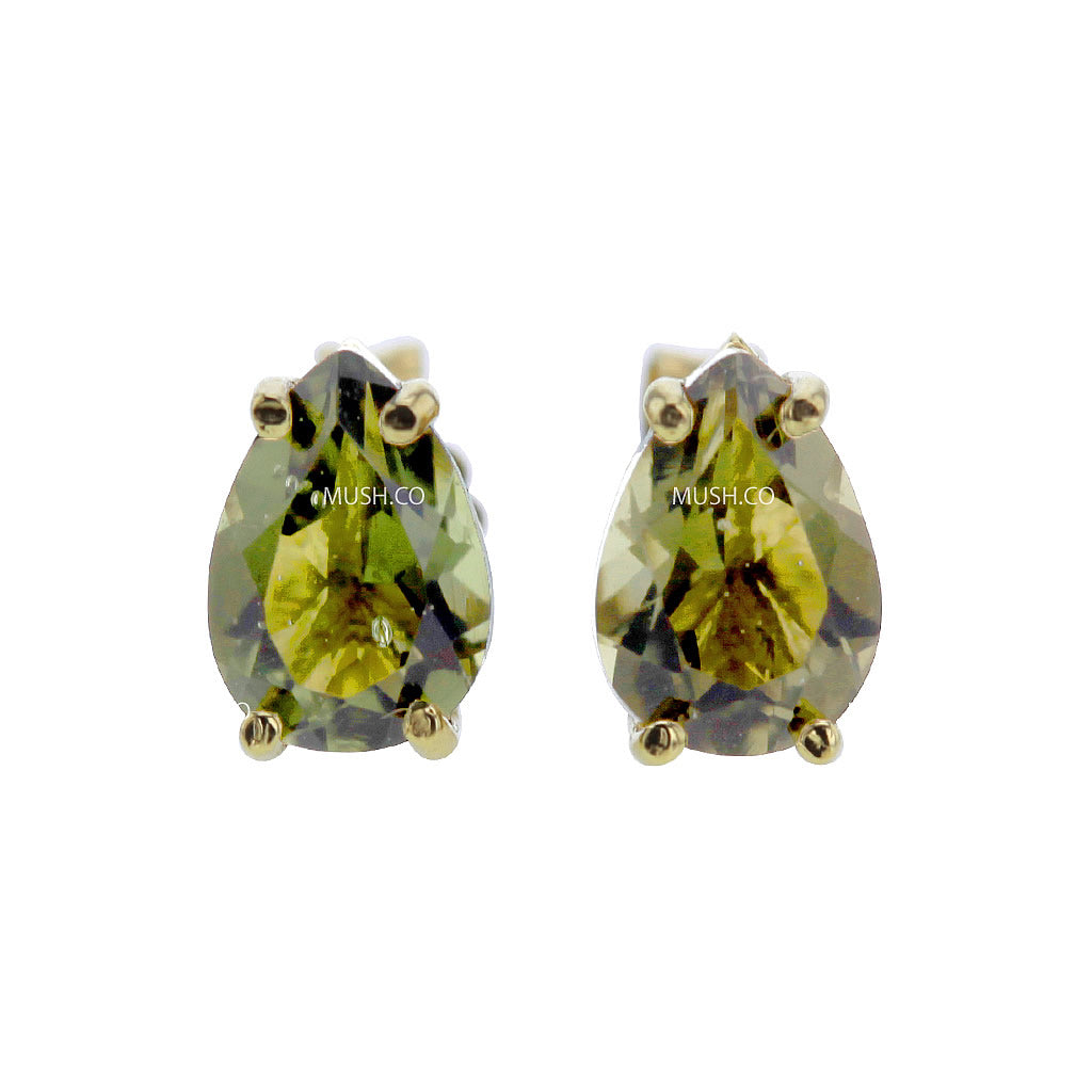 Astral Teardrops Moldavite Stud Earrings in solid 14K Gold