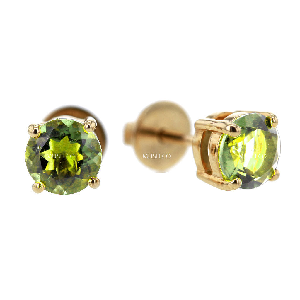 Starlight Moldavite Stud Earrings in Solid 14K Gold