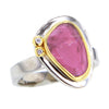 Sterling Silver Wedding Band with Pink Tourmaline & Diamonds in 24K Solid Gold Settting