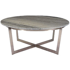 Ronnie Round 39" Gray Marble Top & Brushed Nickel Modern Coffee Table