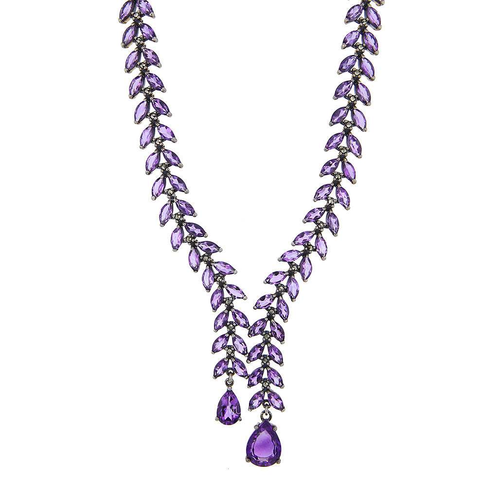 Amethyst & Marcasite Cascading Necklace in Sterling Silver