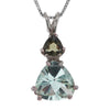 Trilliant Merkaba Cut Aqua Blue Obsidian & Moldavite Pendant Necklace in Sterling Silver