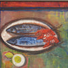 1967 Vintage Oil Painting of Still Life of Fish and Crustacean by Nikolay Nikov