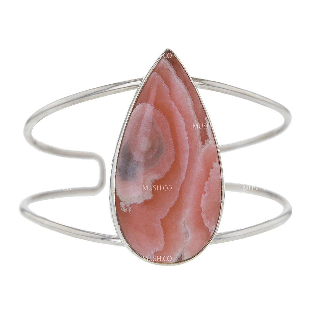 Teardrop Rhodochrosite Sterling Silver Cuff Bracelet