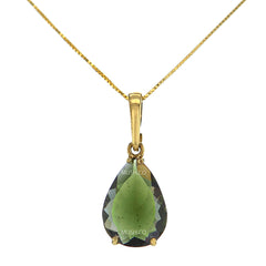 Galactica Moldavite Pendant Necklace in 14K Solid Gold Setting