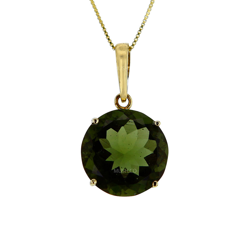 Brightstar Moldavite Pendant Necklace in 14K Solid Gold Setting