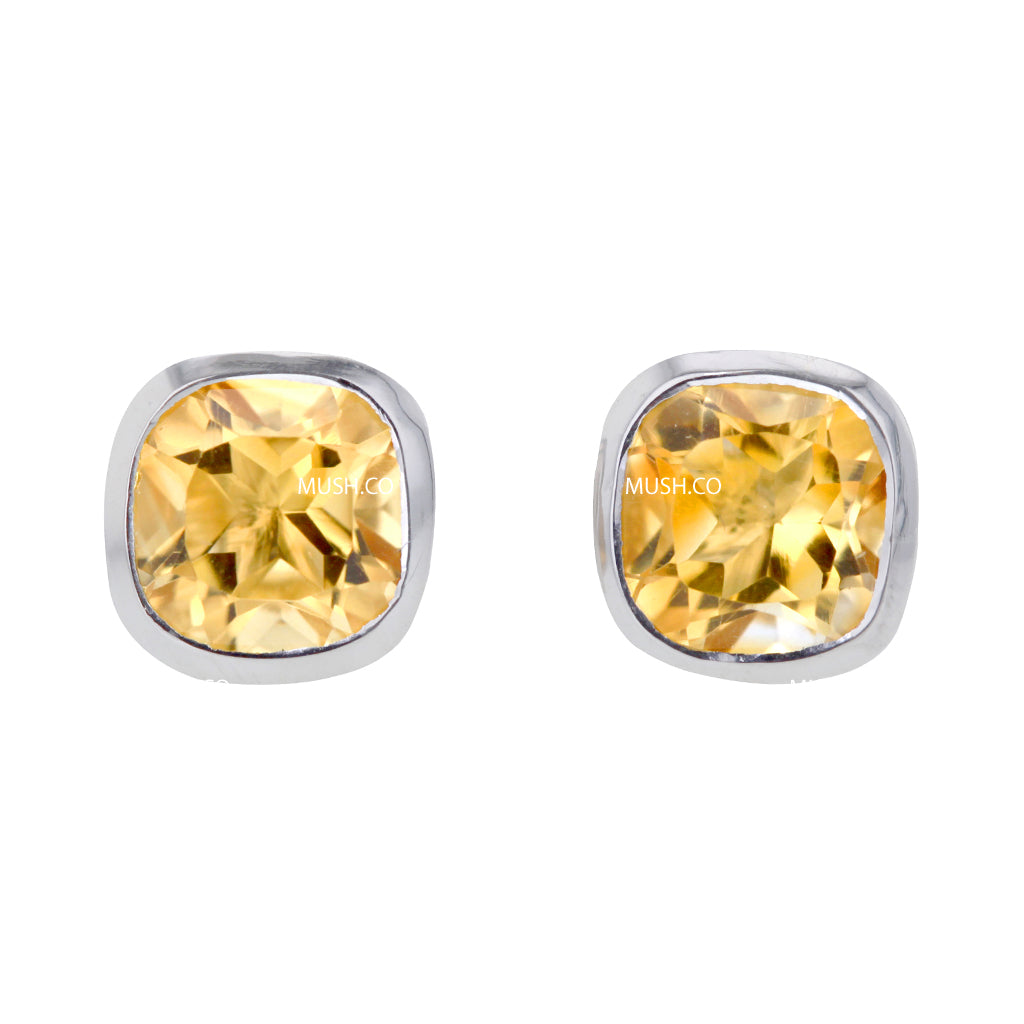 Citrine Crystal Stud Earrings in Sterling Silver