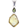Double Power UP Libyan Desert Glass & Meteorite Sterling Silver Pendant Necklace