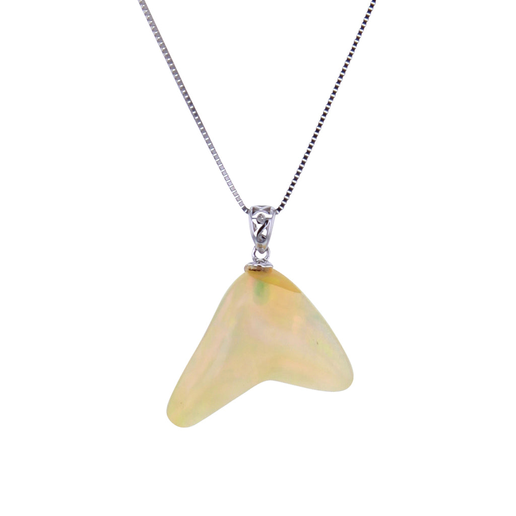 Stunning Natural Brazilian Opal Pendant Necklace on 18K White Gold Chain