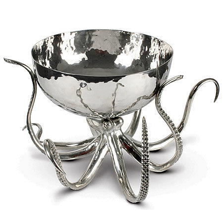 Luxury Octopus Punch Bowl Ice Tub in Sterling Silver Pewter