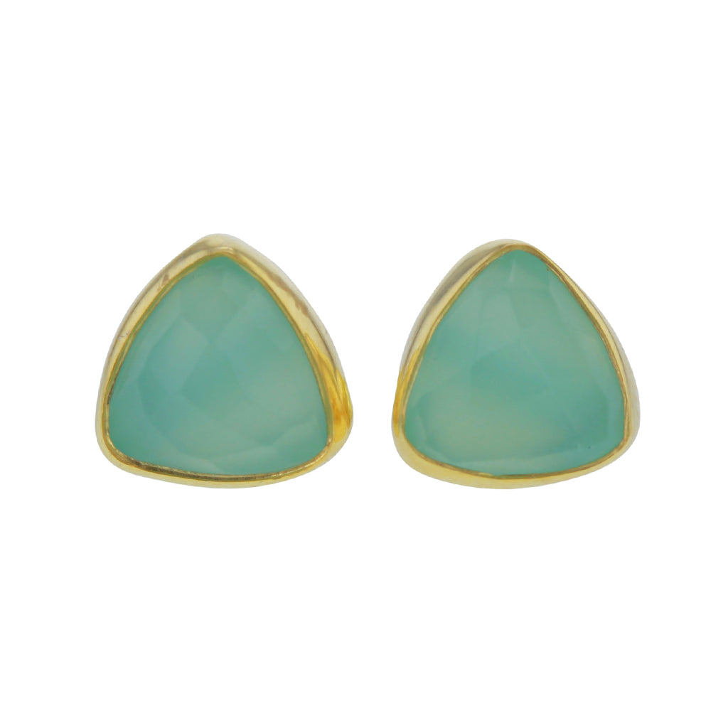Triangle Aqua Chalcedony Stud Earrings in Gold Filled Sterling Silver