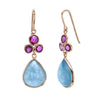 Aquamarine & Ruby Earrings in 18K Solid Gold