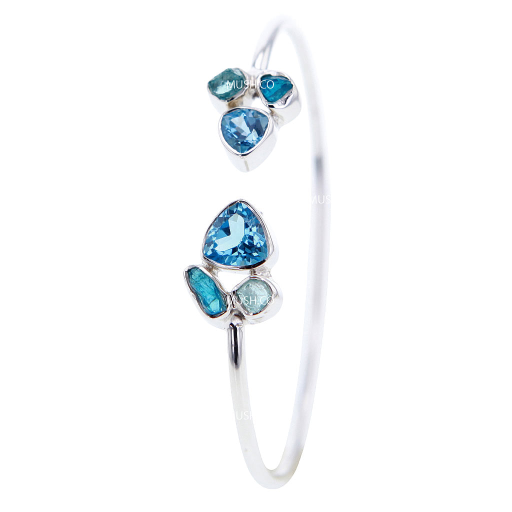 Natural Apatite and Blue Topaz Sterling Silver Bracelet
