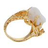 Beautiful Vintage Sculptural Brutalist Natural Pearl & Diamond Ring in 14K Solid Gold Size 5